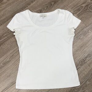 Lafayette 148 New York White Scoop-Neck Short Sleeve Tee